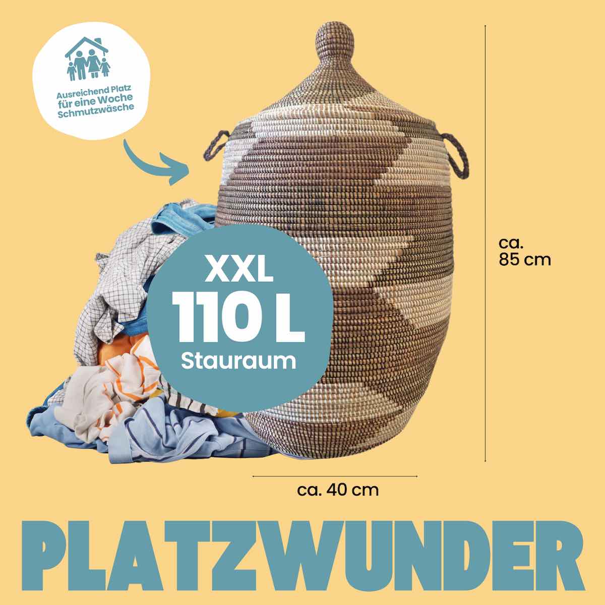 Waeschekorb Afrika aus dem Senegal XXL Braun Weiss Zick Zack Platzwunder Waeschekorb Afrika aus dem Senegal XXL Braun Weiss Zick Zack Platzwunder
