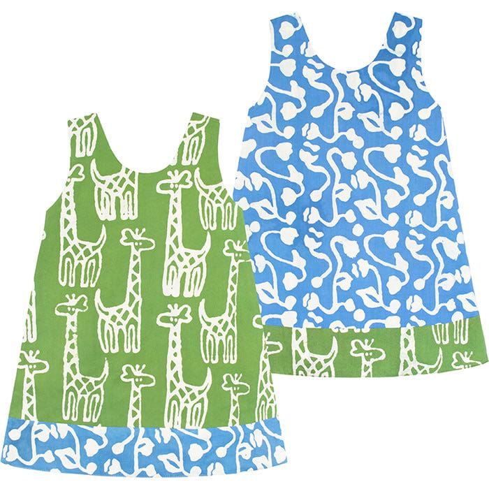Babys Reversible Dress - Giraffe Olive
