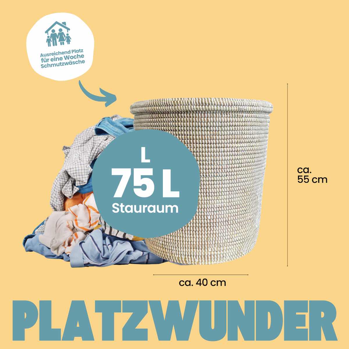 Fairtrade Flachdeckel Waeschekorb bunt rund geflochten aus dem Senegal Platzwunder Stripes Weiss L