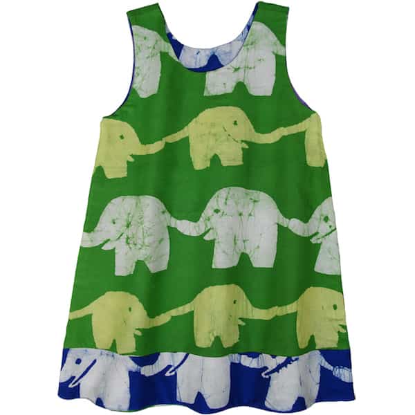 Girls Reversible Dress - Elephants Blue Lime