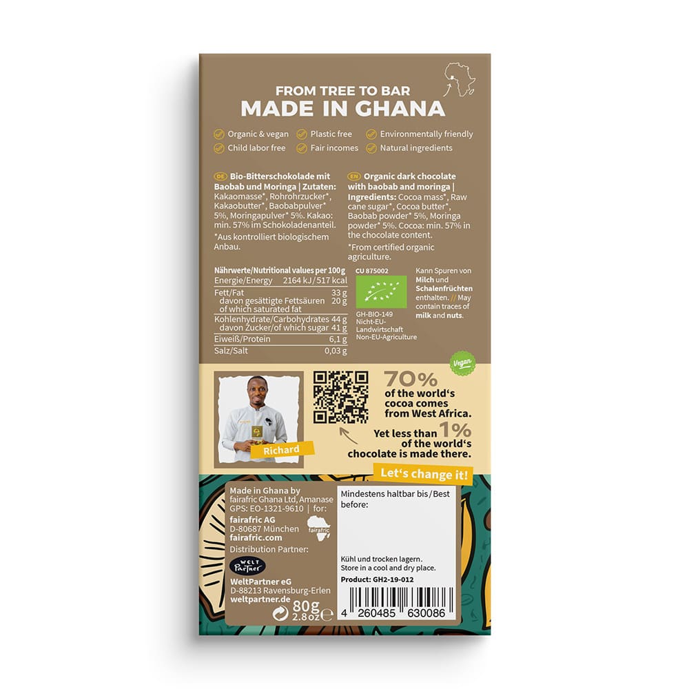 Bio Schokolade - 57% Baobab & Moringa - Ghana Bio Schokolade - 57% Baobab & Moringa - Ghana