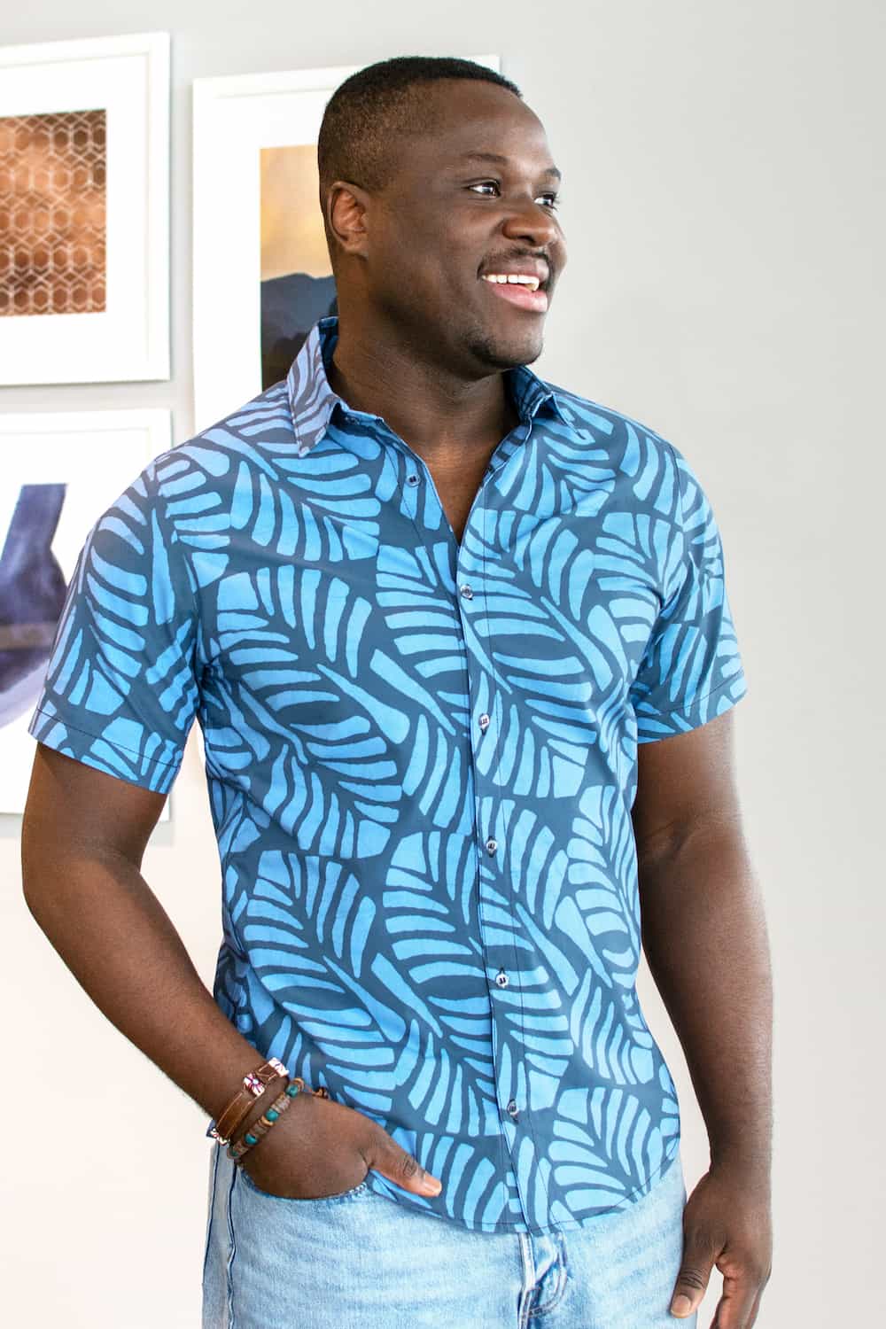 Slim Fit Hemd - Deco Leaf Spruce - Blau