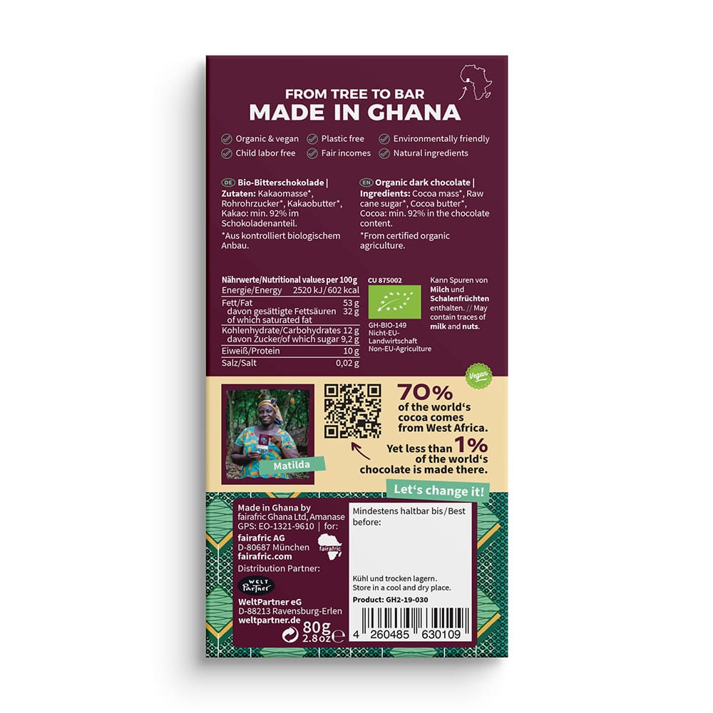 Bio Schokolade - 92% Extra Dark - Ghana Bio Schokolade - 92% Extra Dark - Ghana