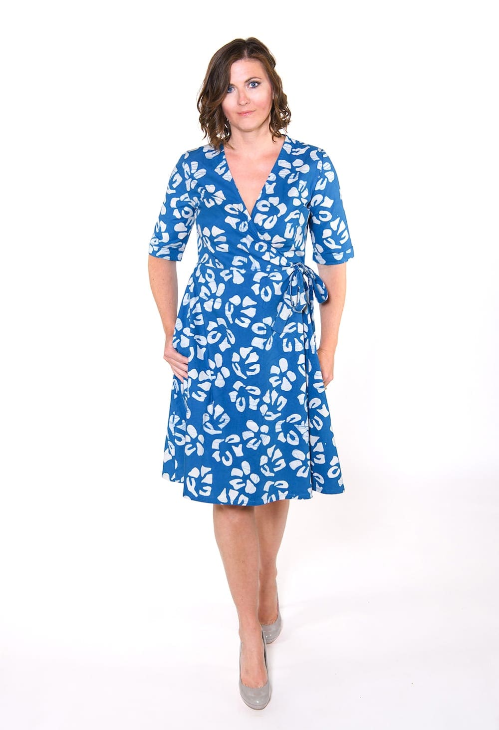 Wrap Dress 3/4 - Tropics Ocean - Blau