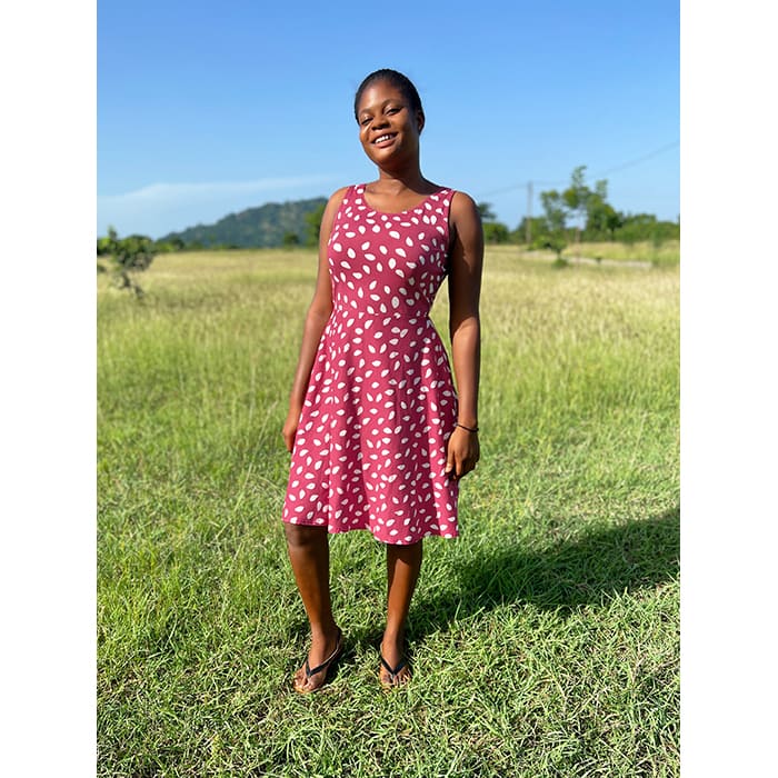 Fit & Flare Jersey Dress - Leaf Dots - Rosewood Fit & Flare Jersey Dress - Leaf Dots - Rosewood