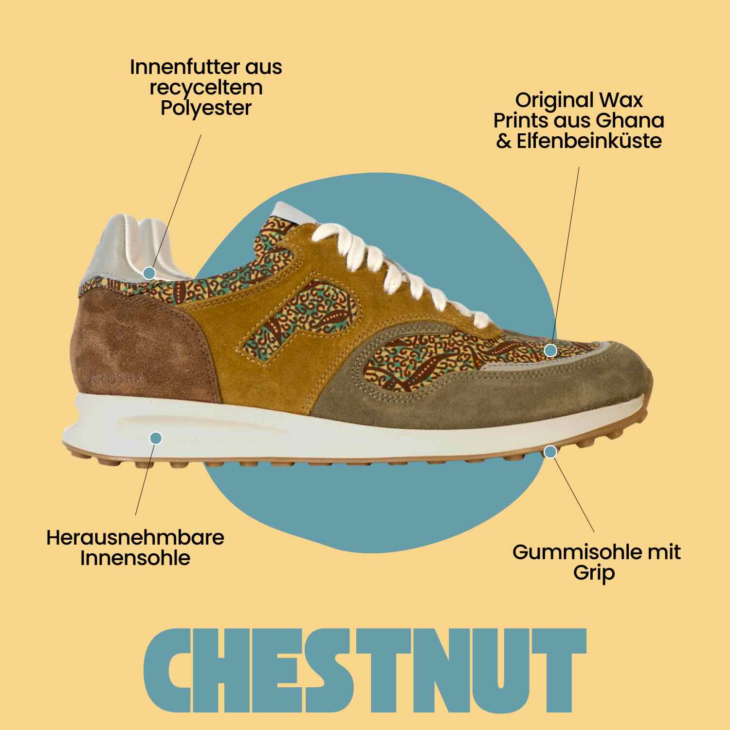 Arusha Sneaker Panafrica Chestnut Panafrica Sneaker Arusha Chestnut – nachhaltiger Sneaker aus fairer Produktion