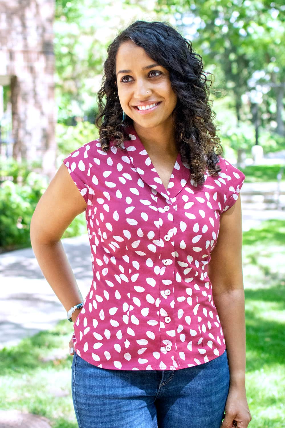 Retro Bluse - Leaf Dots - Rosewood Retro Bluse - Leaf Dots - Rosewood