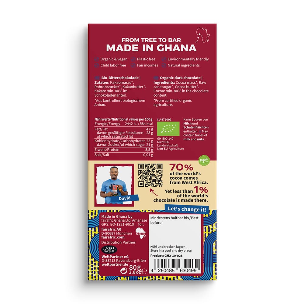 Fairafric Schokolade - 80% Pure Dark - Ghana Fairafric Schokolade - 80% Pure Dark - Ghana