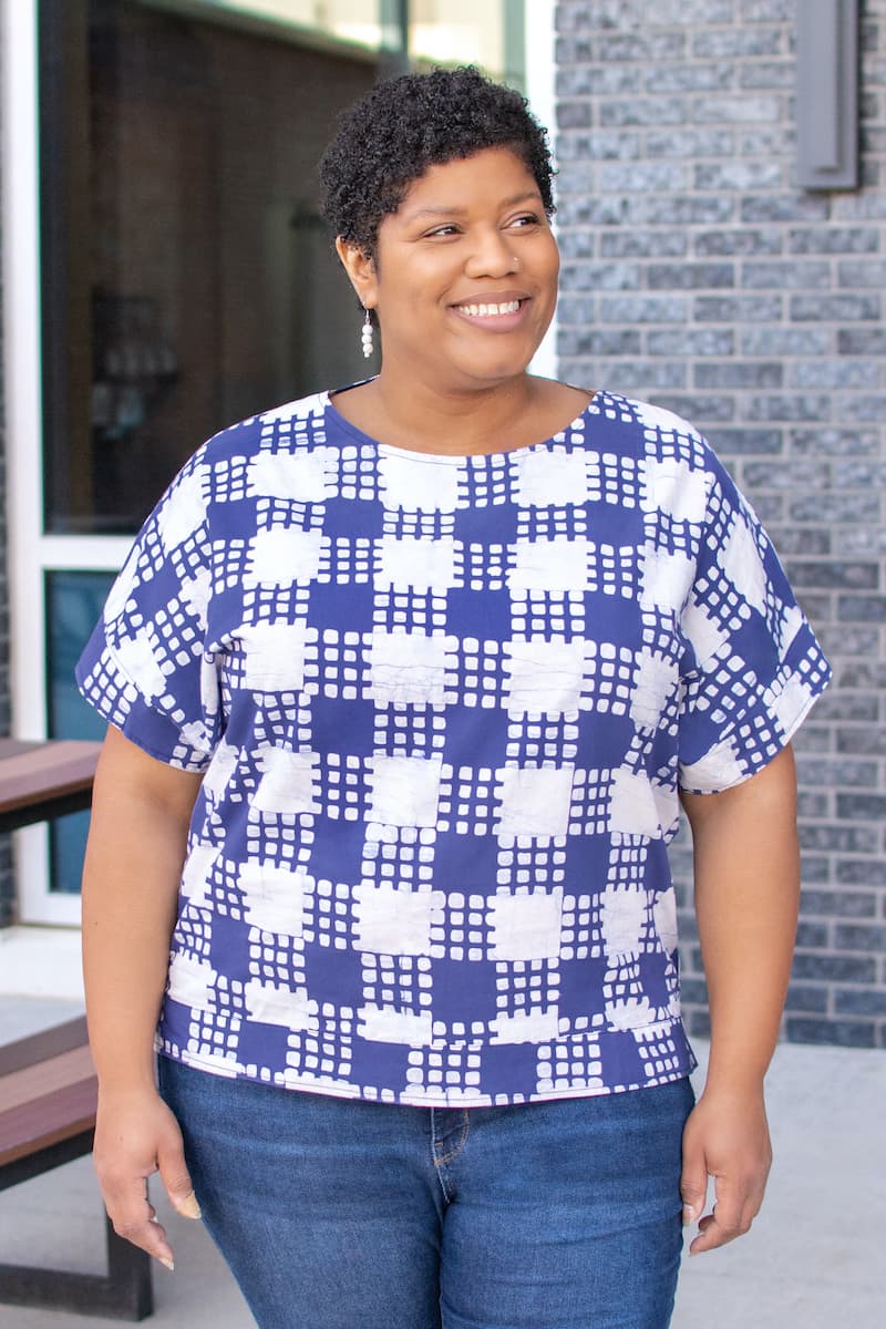 Crew Bluse - Gingham Navy - Blau Crew Bluse - Gingham Navy - Blau