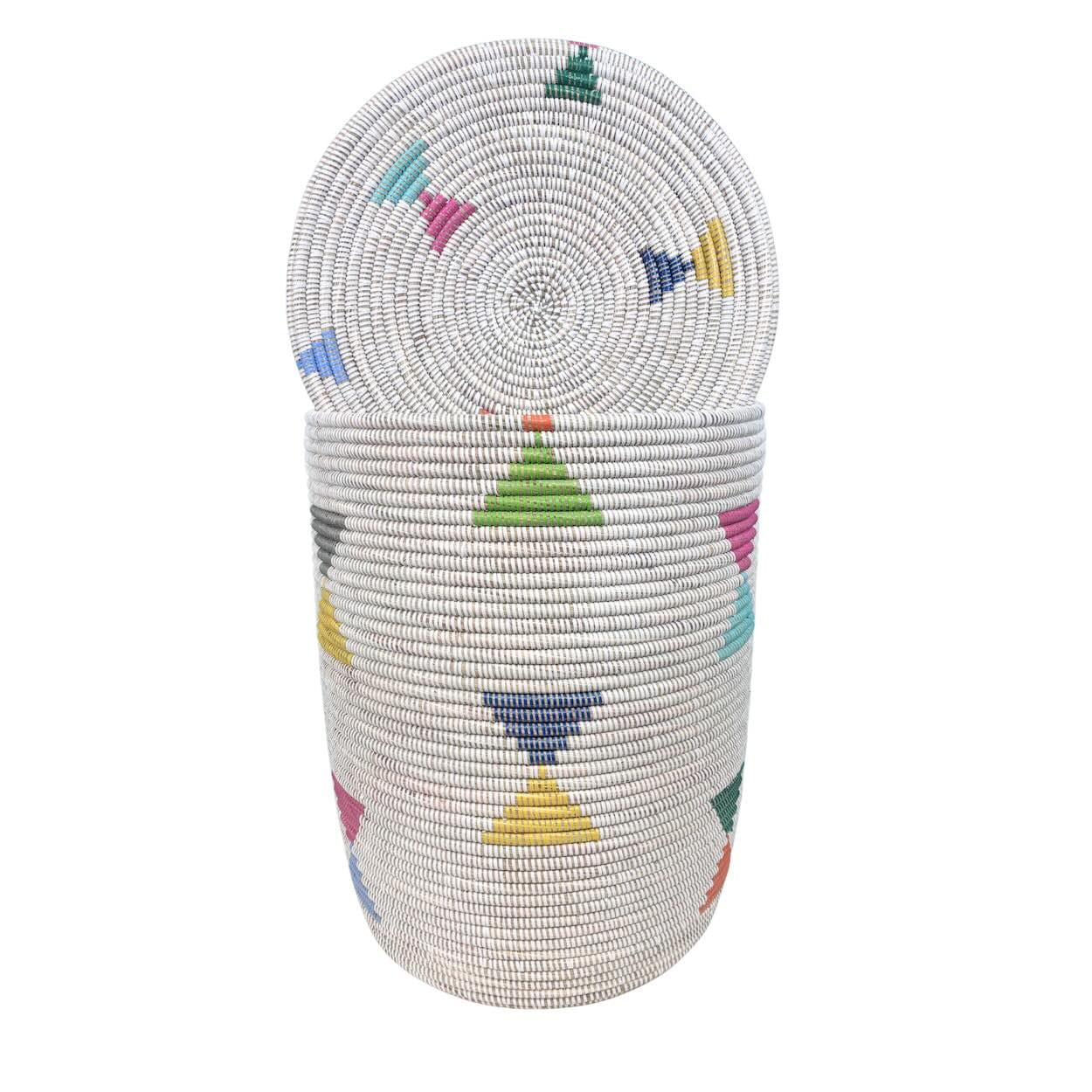 Wäschekorb Flachdeckel XXL - Triangle Stripes - Weiß