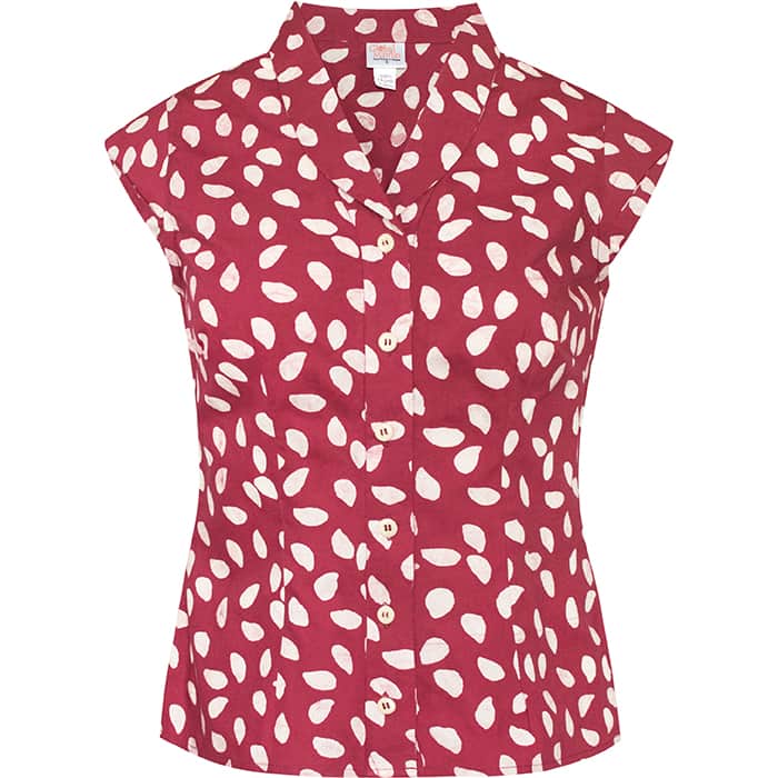 Retro Bluse - Leaf Dots - Rosewood