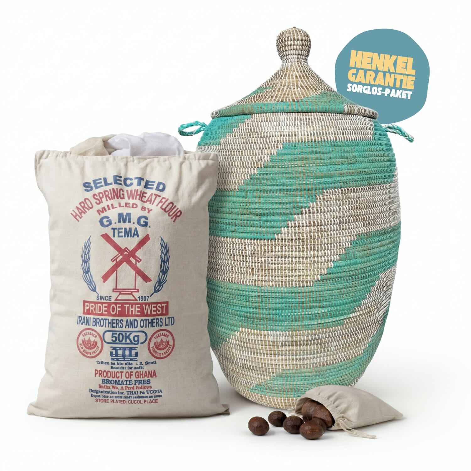 Wäschekorb Senegal XXL - Zick Zack - Türkis