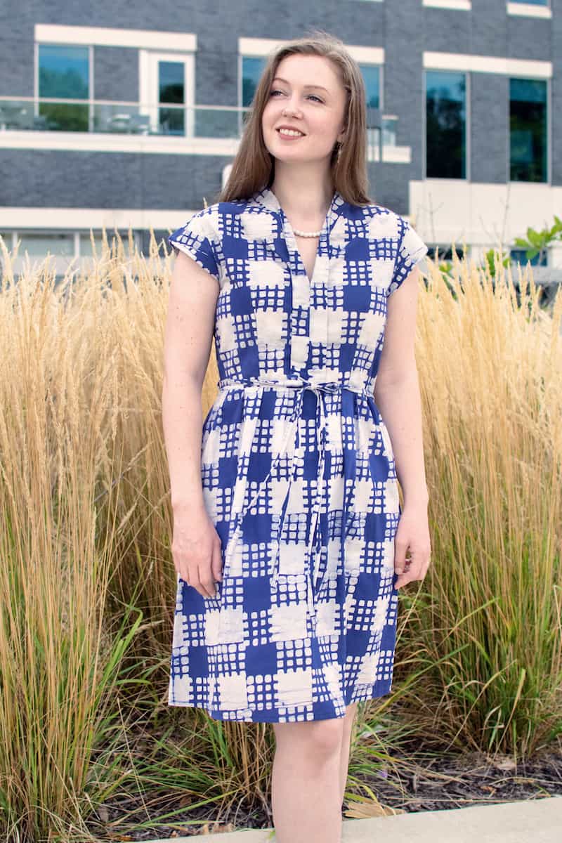 Retro Dress - Gingham Navy - Blau