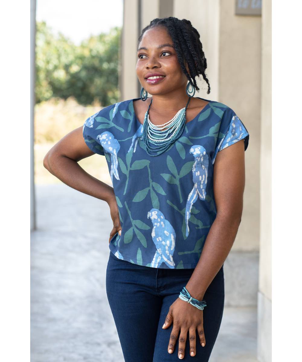 Boxy Bluse - Parrots Spruce - Blau Boxy Bluse - Parrots Spruce - Blau
