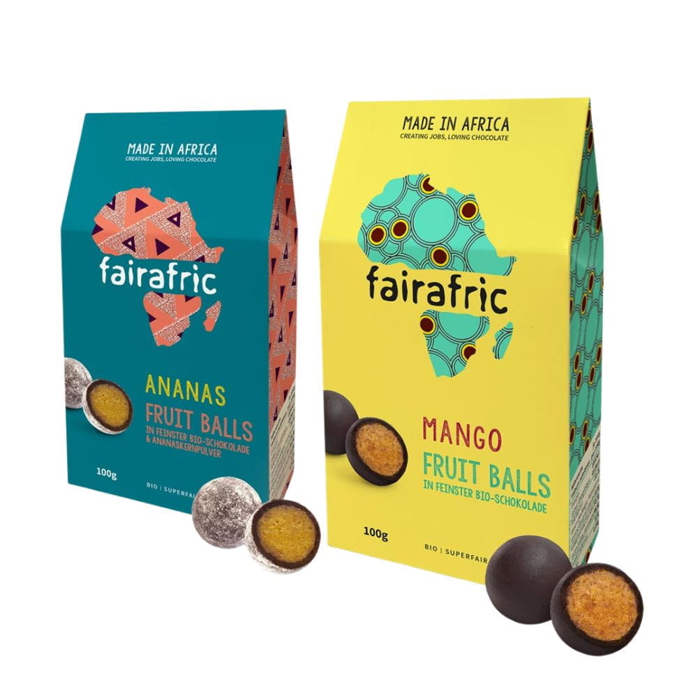 Fruit Balls Ananas und Mango Bio Schokolade Fairafric Ghana