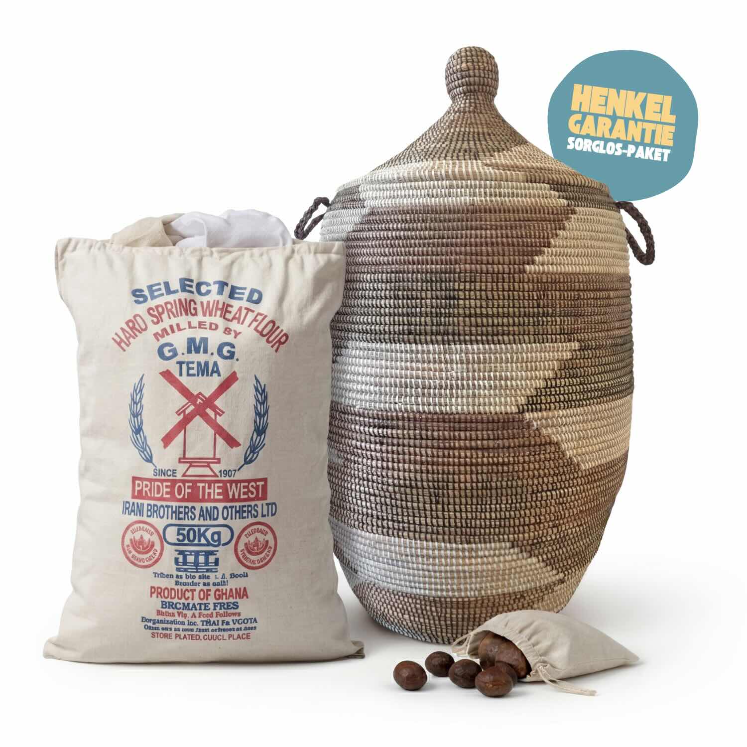 Wäschekorb Senegal XXL - Zick Zack - Braun/Weiß