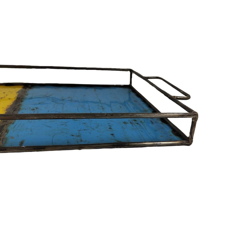 Ölfass Tablett - Türkis/Gelb - Upcycling Art Ölfass Tablett - Türkis/Gelb - Upcycling Art