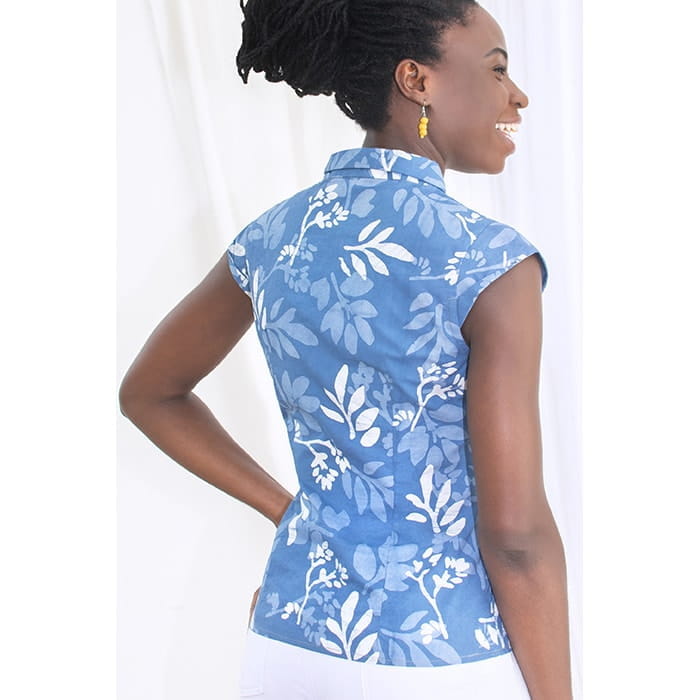 Retro Bluse Blau Damenbluse Bio Baumwolle fairer Handel Business Freizeit Retro Bluse Blau Damenbluse Bio Baumwolle fairer Handel Business Freizeit