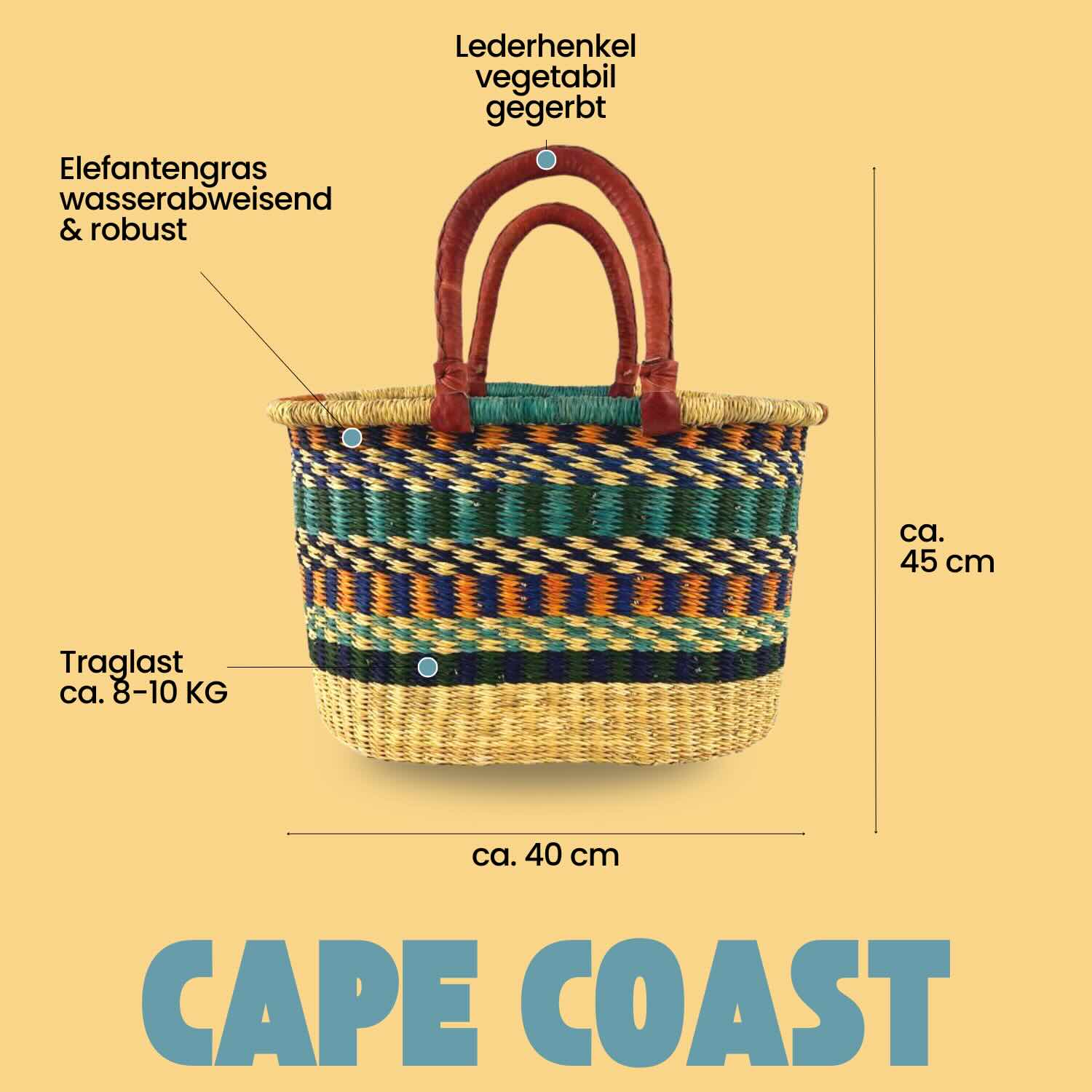 Bolga Korb - Cape Coast - Viele Farben - Oval