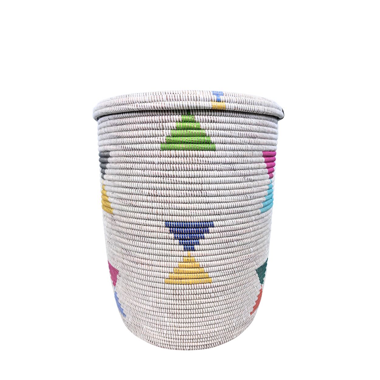 Wäschekorb Flachdeckel XXL - Triangle Stripes - Weiß