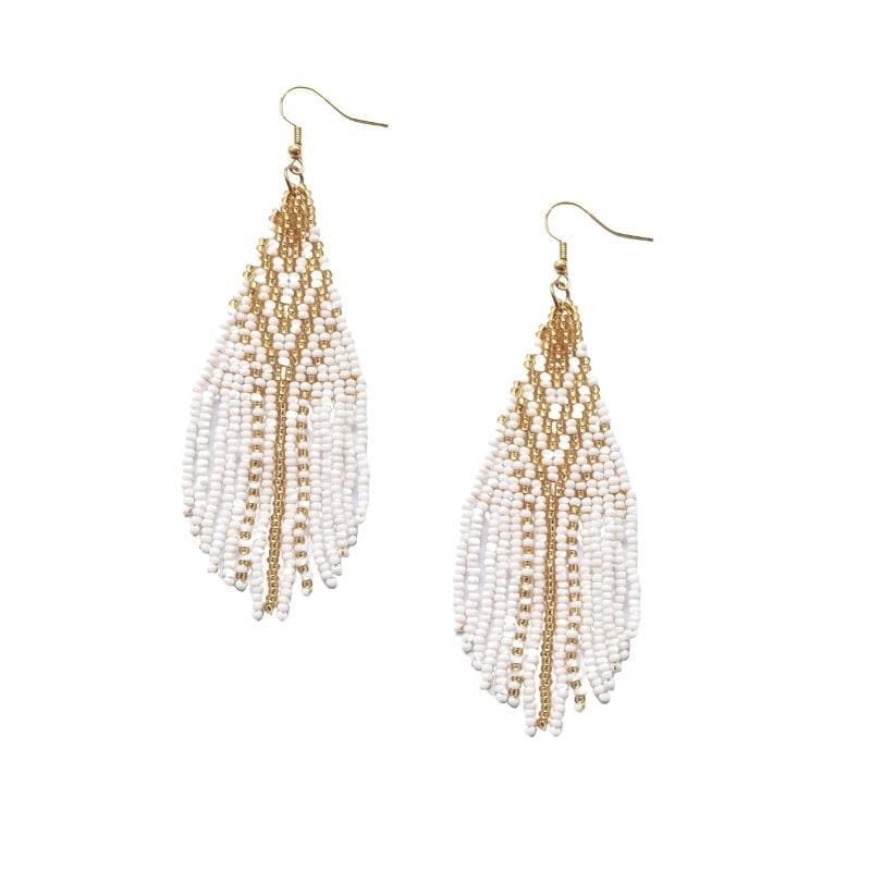 Quasten Ohrringe - Point Beaded - Weiß/Gold Quasten Ohrringe - Point Beaded - Weiß/Gold