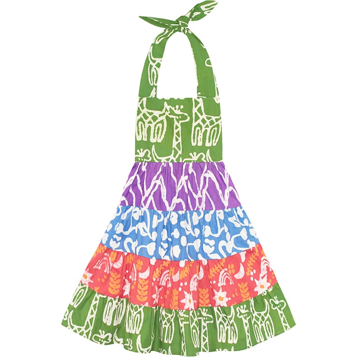Girls Carousel Dress - Giraffe Olive