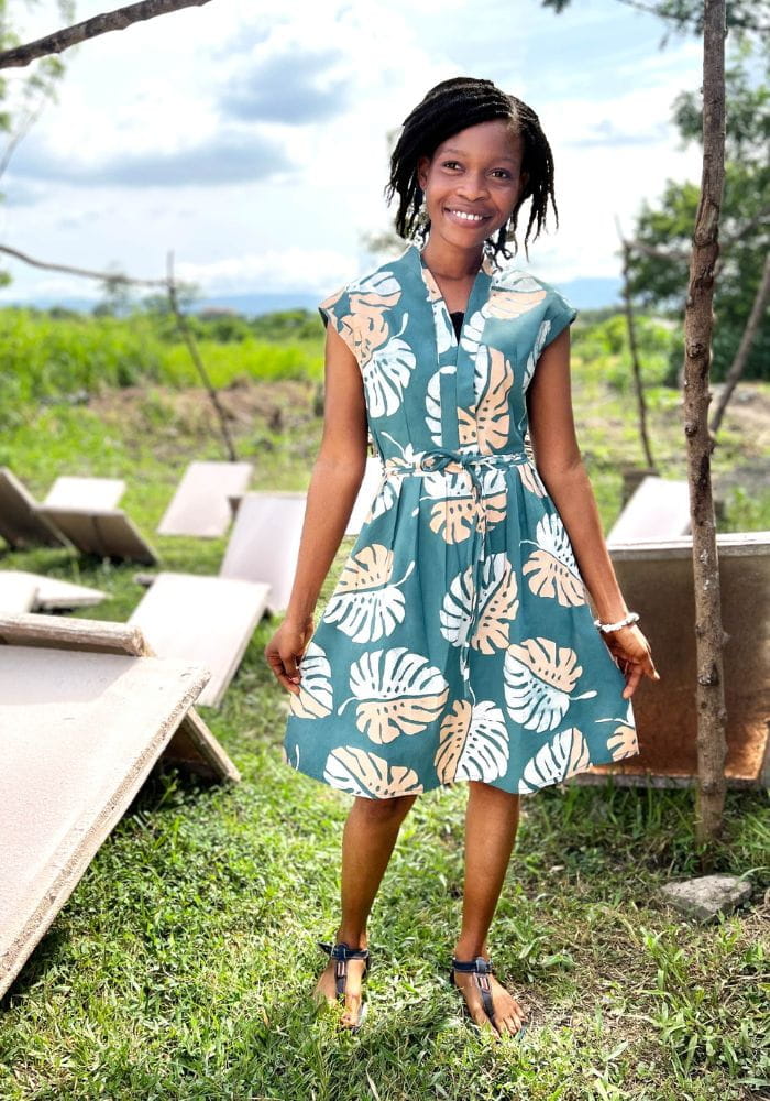Retro Dress - Monstera Teal - Blaugrün Retro Dress - Monstera Teal - Blaugrün