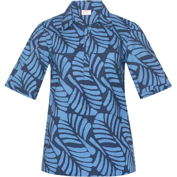 Tema Bluse - Deco Leaf Spruce - Blau