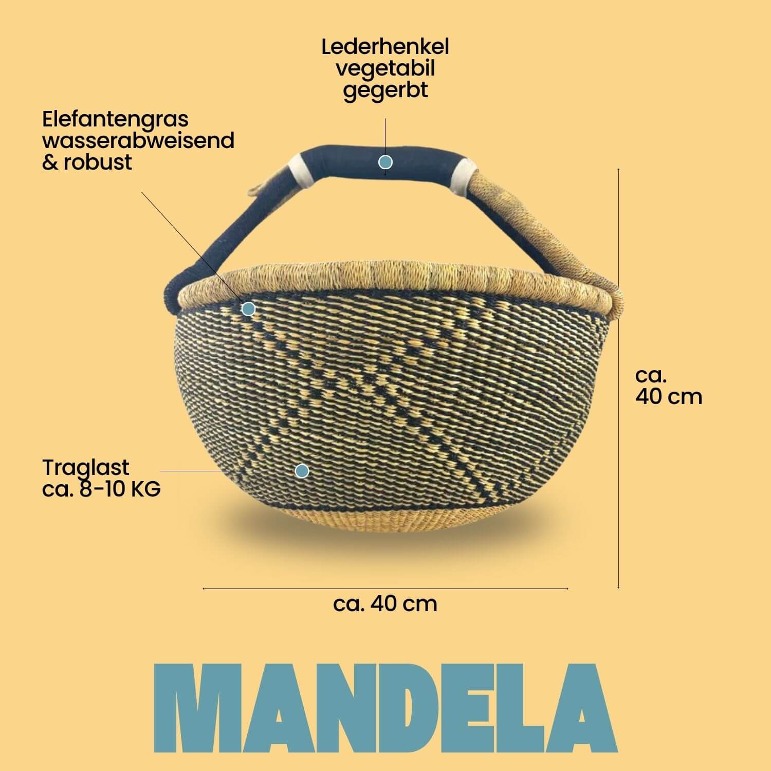 Bolga Korb - Mandela - Rund