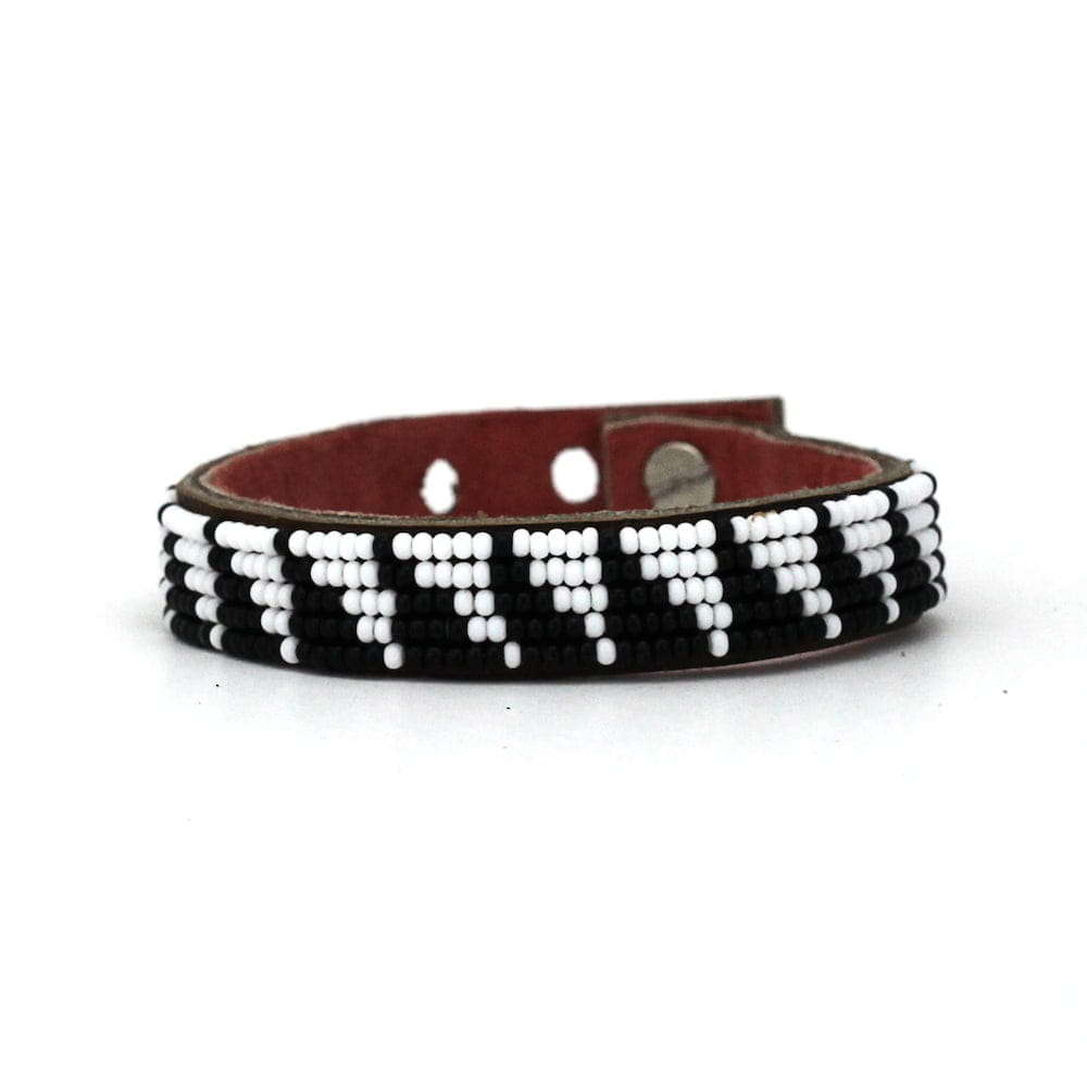 Armband Leder Perlen Schwarz Weiß Fairtrade