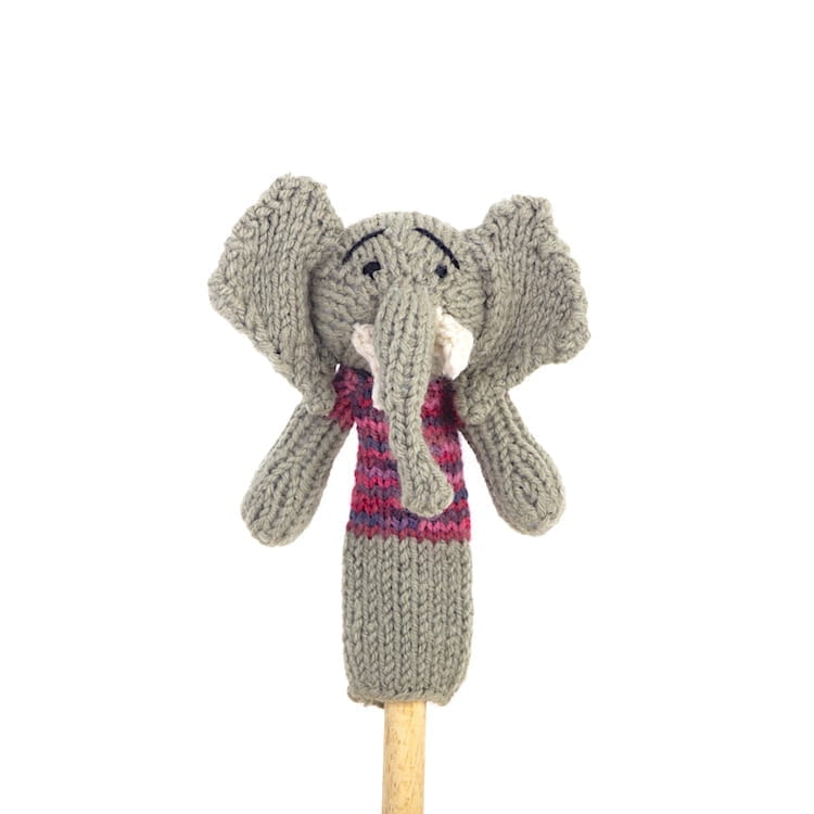 Gestrickte Fingerpuppen Elefant Giraffe Löwe Zebra Krokodil Gogo Olive