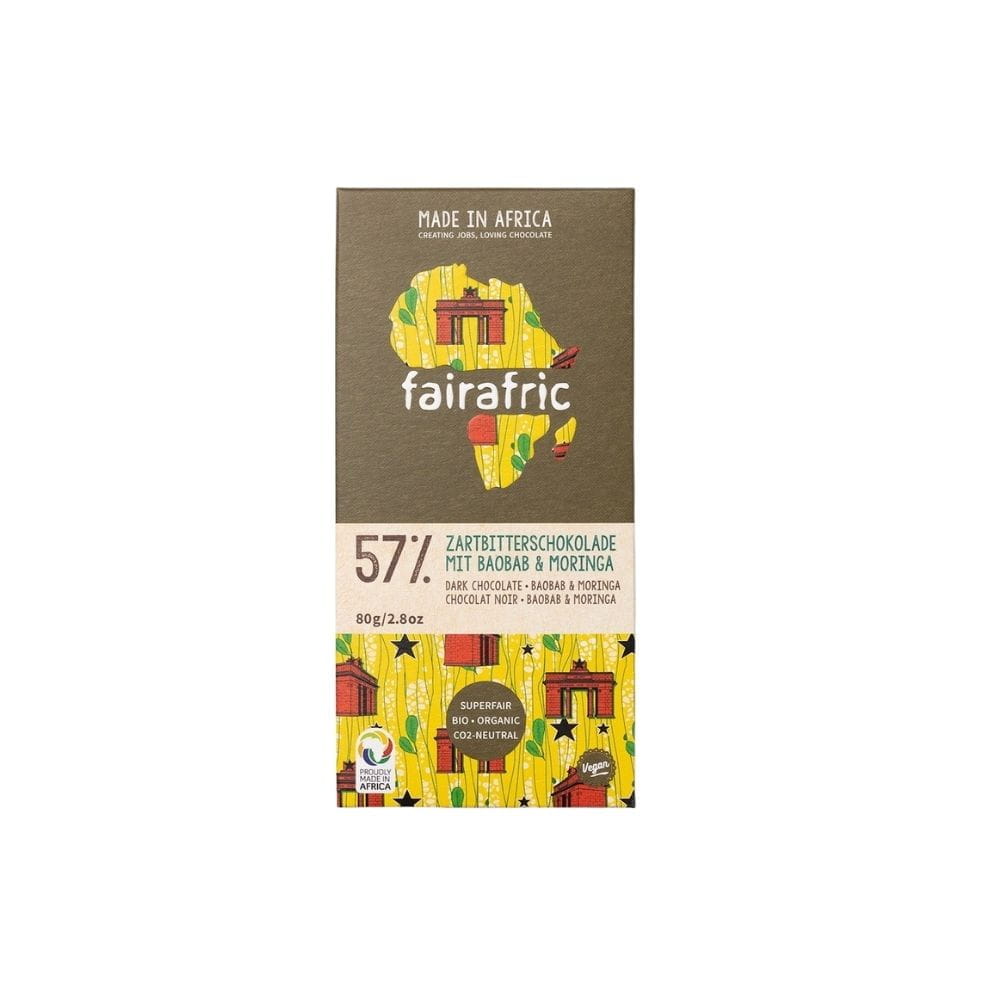 Fairafric Schokolade 57 Kakao Baobab Moringa Bio Vegan Ghana Afrika