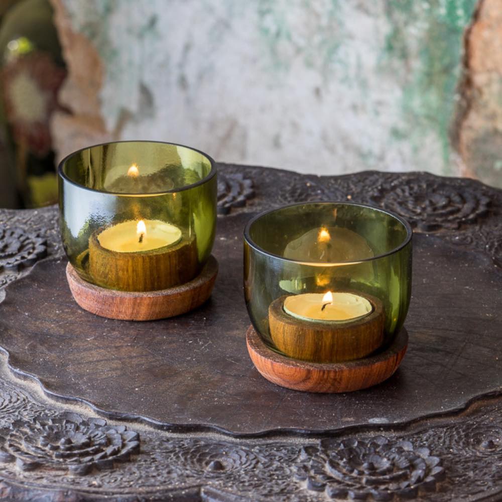 Upcycling Windlicht - Base Grün - 2er-Set Upcycling Windlicht - Base Grün - 2er-Set