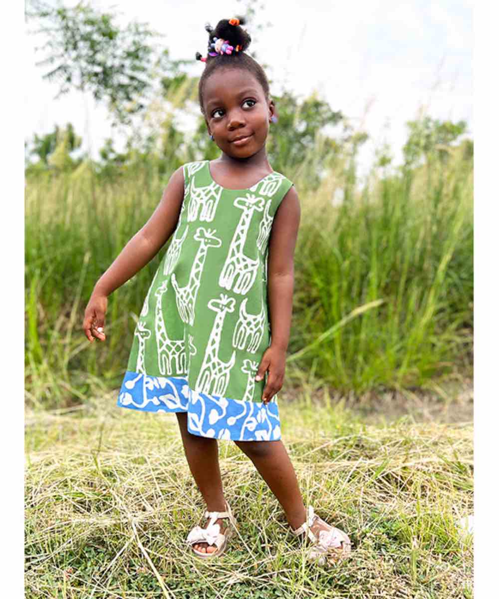 Babys Reversible Dress - Giraffe Olive