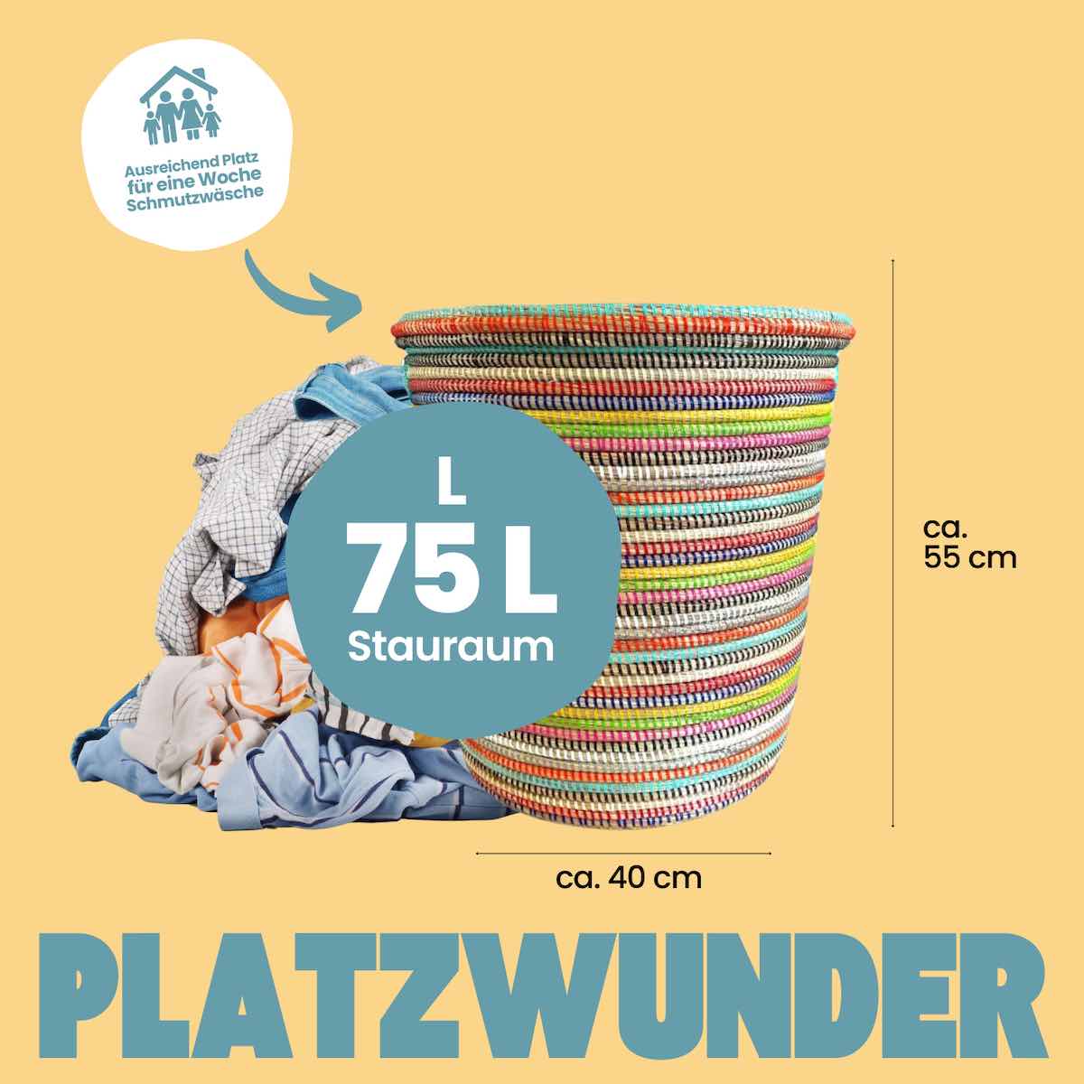 Fairtrade Flachdeckel Waeschekorb bunt rund geflochten aus dem Senegal Platzwunder Stripes Bunt L Fairtrade Flachdeckel Waeschekorb bunt rund geflochten aus dem Senegal Platzwunder Stripes Bunt L