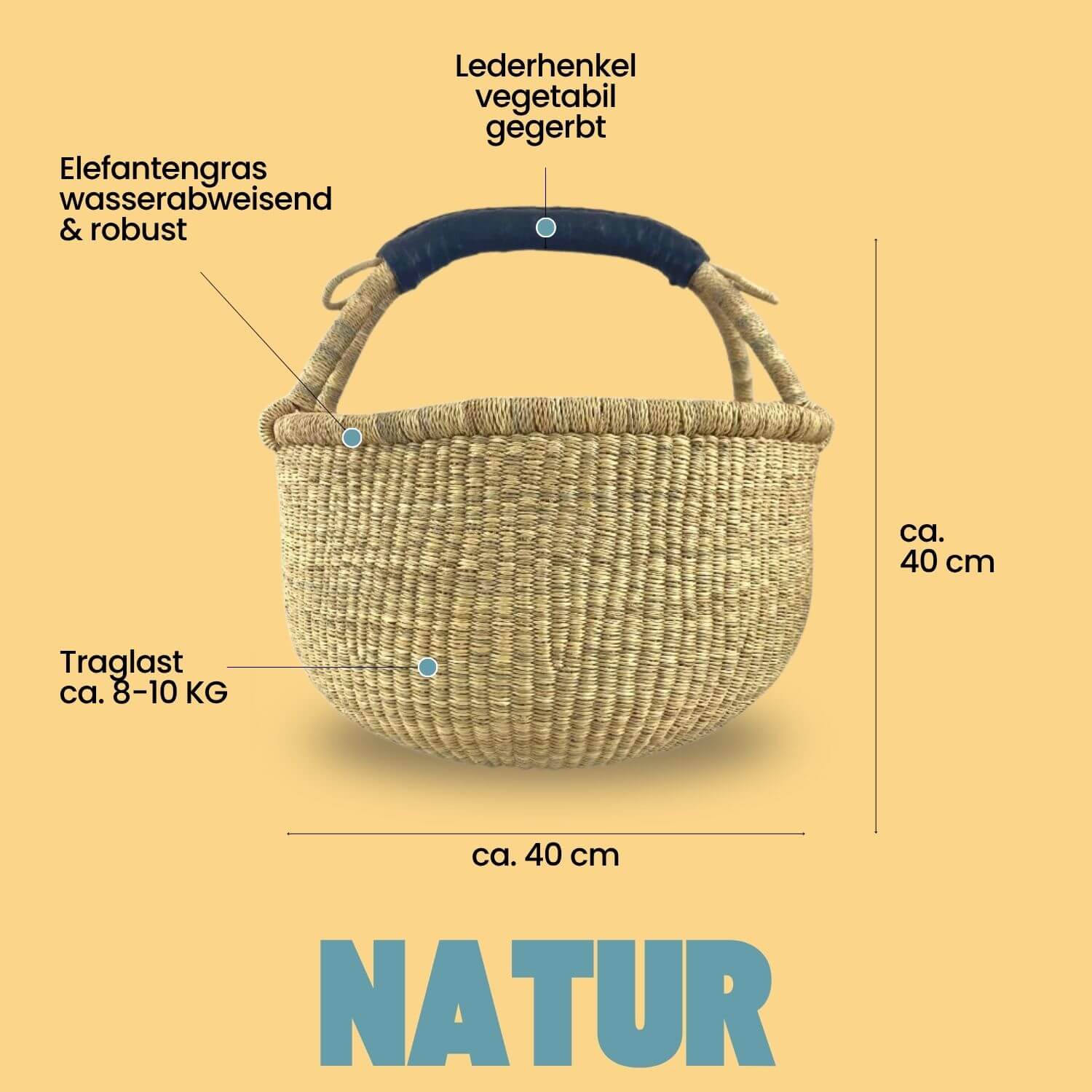 Bolga Korb - Natural - Rund Bolga Korb - Natural - Rund