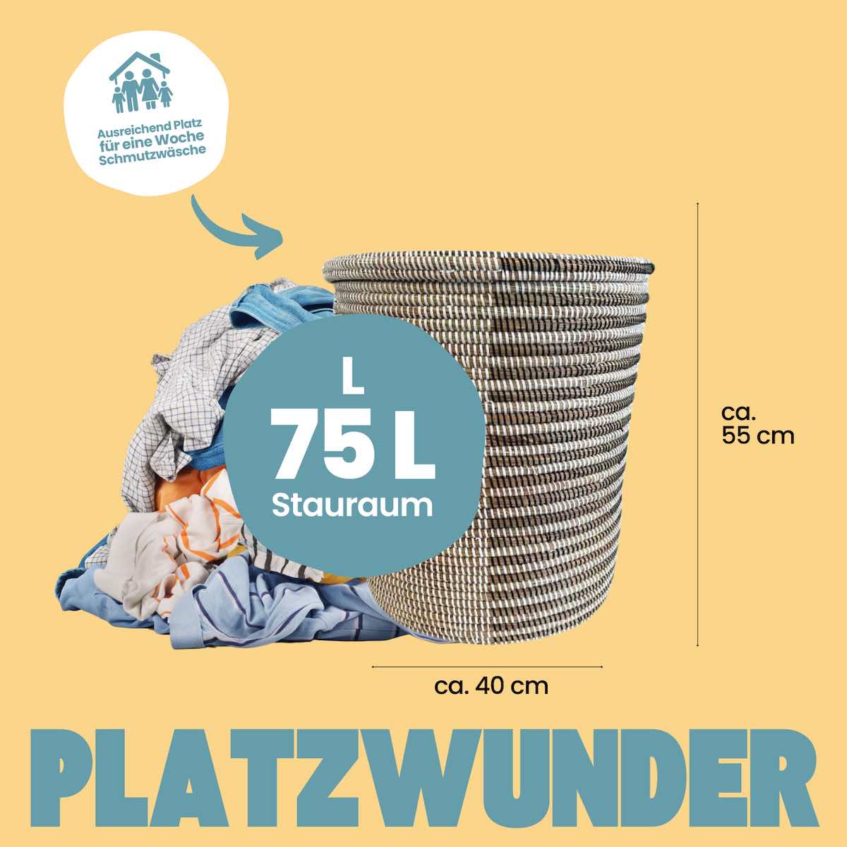 Fairtrade Flachdeckel Waeschekorb bunt rund geflochten aus dem Senegal Platzwunder Duo Stripes Braun Weiss L Fairtrade Flachdeckel Waeschekorb bunt rund geflochten aus dem Senegal Platzwunder Duo Stripes Braun Weiss L