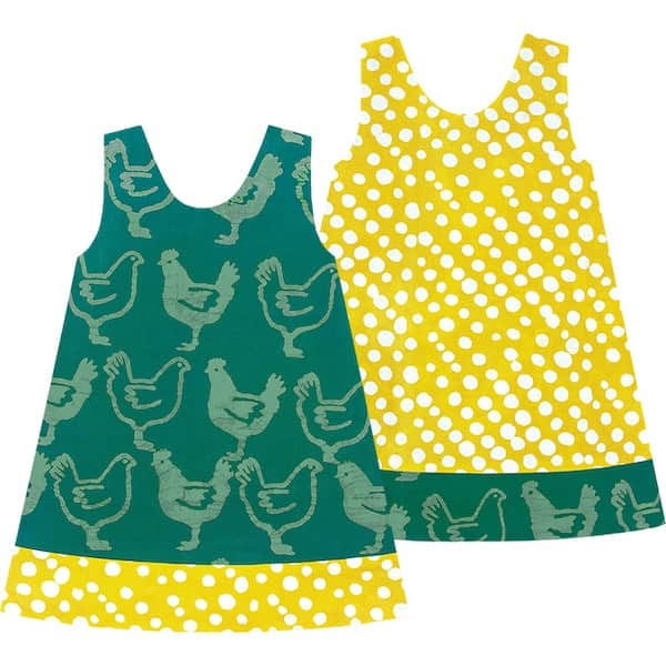 Babys Reversible Dress - Chickens Teal