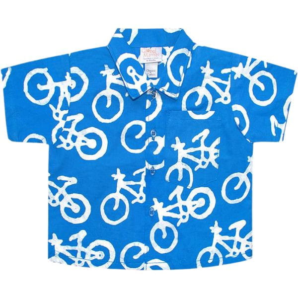 Boys Button Down Shirt - Bikes - Blau