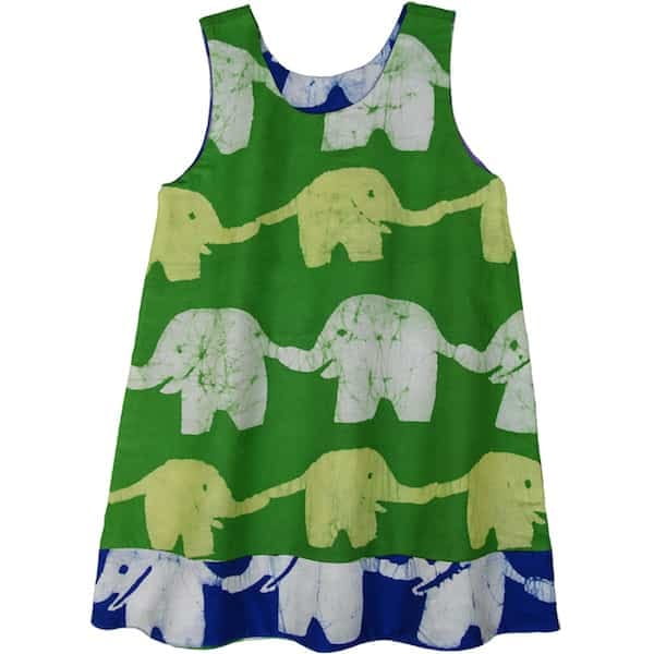 Girls Reversible Dress - Elephants Blue Lime